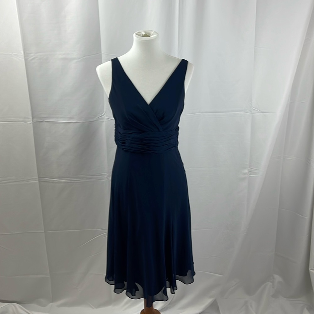 Navy Blue Chaps Cocktail Dress Sleeveless Tie Back Wide Hip